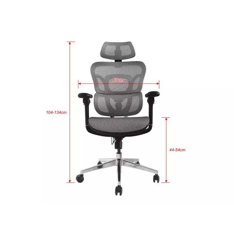 Silla de oficina ergonómica premium Equip con reposacabezas y brazos, gris