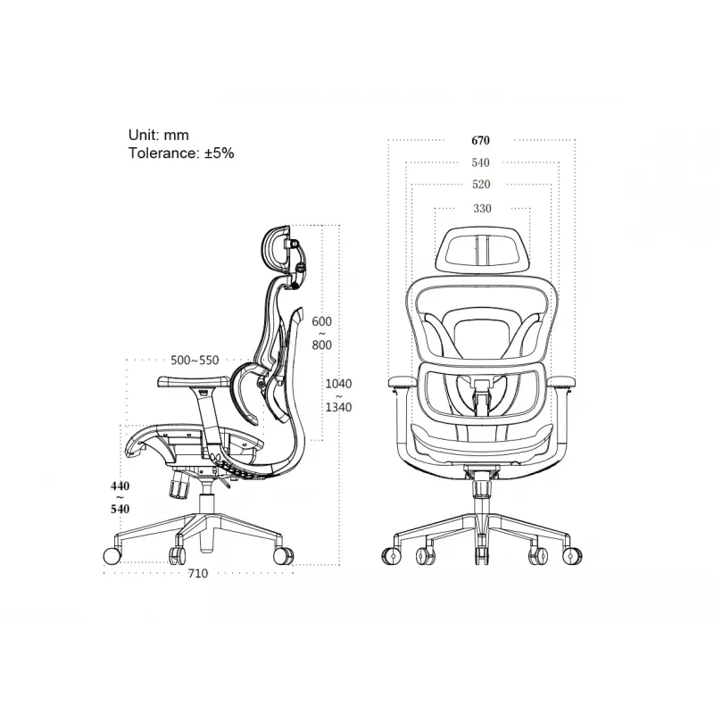 Silla de oficina ergonómica premium Equip con reposacabezas y brazos, gris