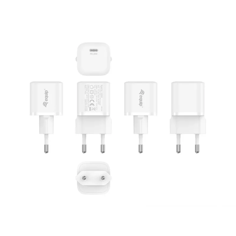 Cargador Equip USB-C PD de 1 puerto 20W, 25 uds./pack, interior, AC, 12 V, blanco