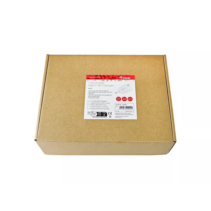 Cargador Equip USB-C PD de 1 puerto 20W, 25 uds./pack, interior, AC, 12 V, blanco