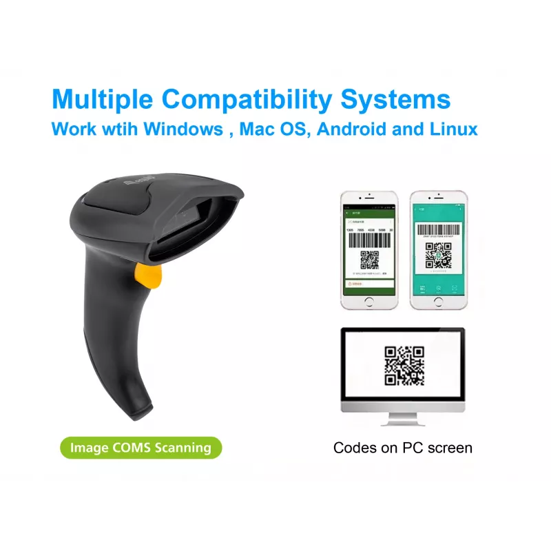 Equip lector de códigos de barras 2D inalámbrico dual-mode 2,4GHz + Bluetooth, con soporte