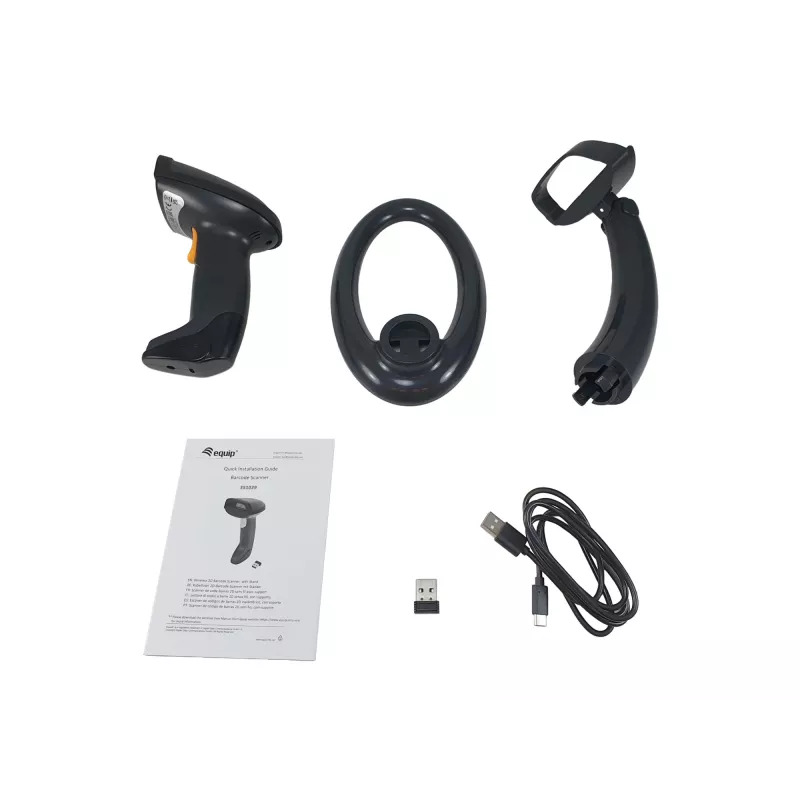 Equip lector de códigos de barras 2D inalámbrico dual-mode 2,4GHz + Bluetooth, con soporte