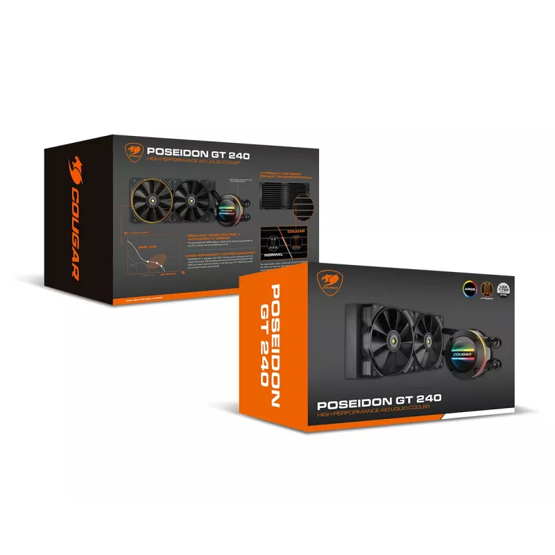 COUGAR refrigeración líquida CPU Poseidon-GT 240, ARGB, negro, refrigeración líquida todo en uno, 12 cm, negro