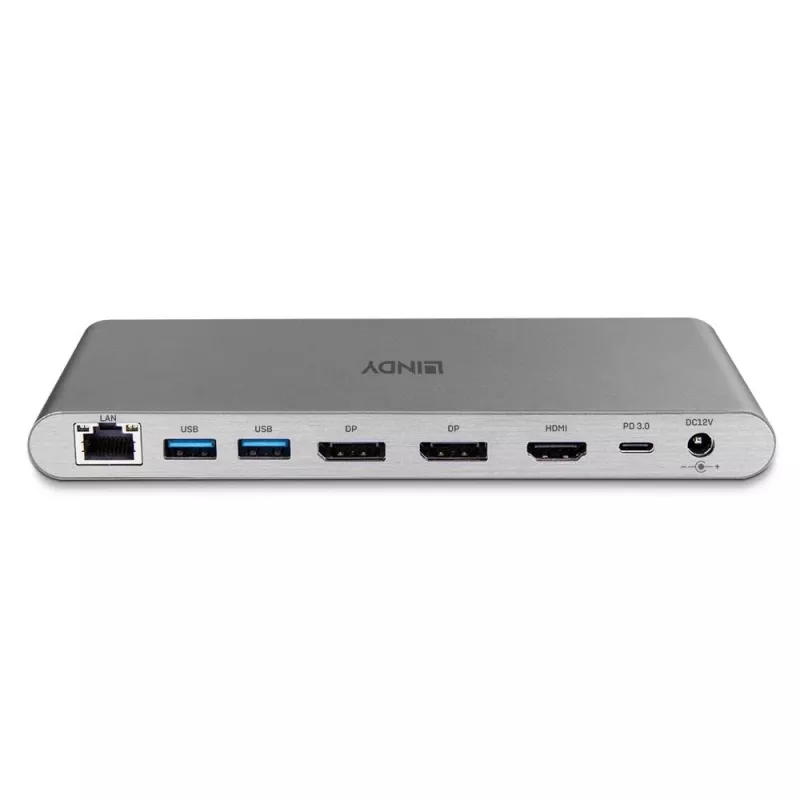 Lindy DST-Pro 5K XT, base de acoplamiento para portátil USB-C con triple pantalla (4K) o pantalla única (5K) y carga pasante de 100 W