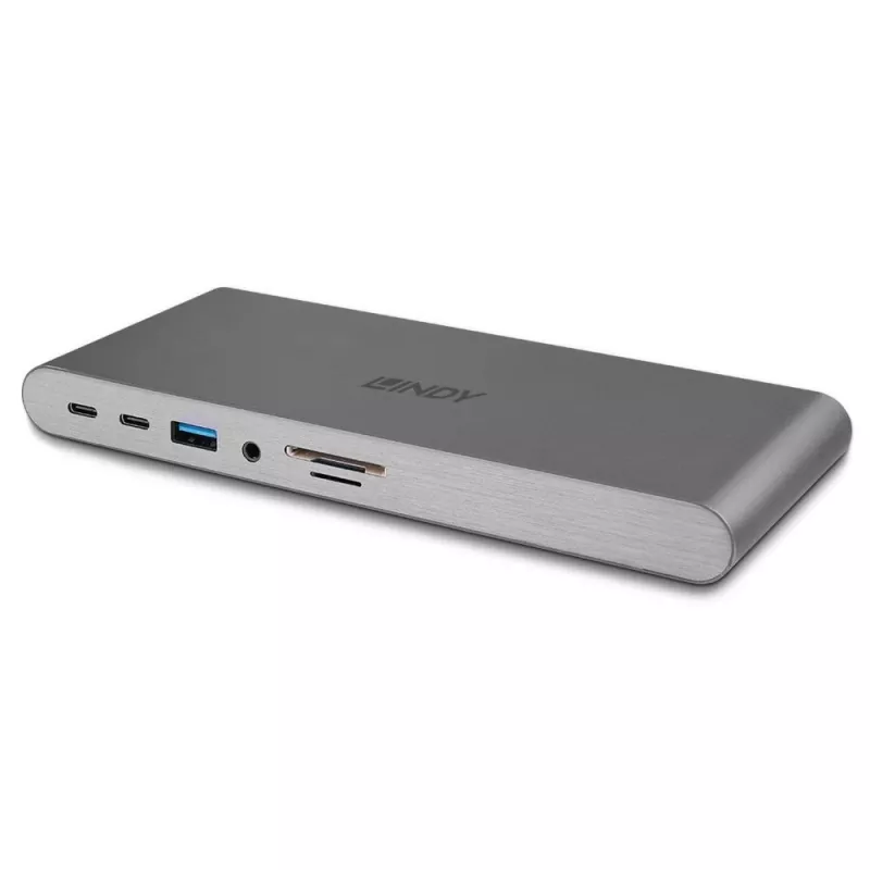 Lindy DST-Pro 5K XT, base de acoplamiento para portátil USB-C con triple pantalla (4K) o pantalla única (5K) y carga pasante de 100 W