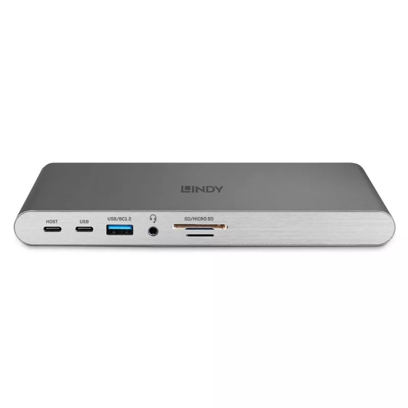 Lindy DST-Pro 5K XT, base de acoplamiento para portátil USB-C con triple pantalla (4K) o pantalla única (5K) y carga pasante de 100 W