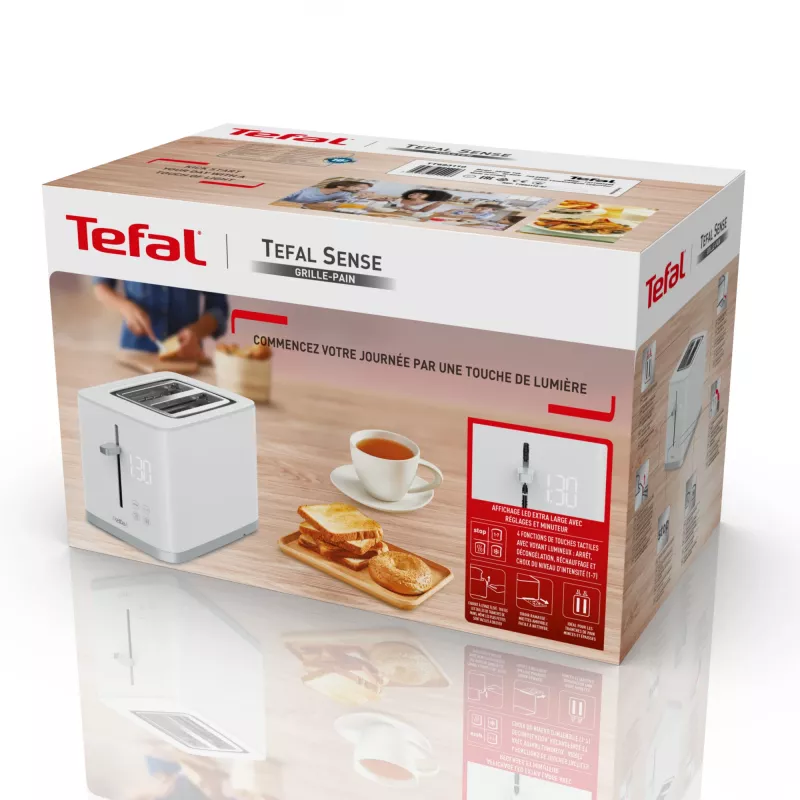 Tostadora Tefal Sense TT6931 — 2 rebanadas, 850 W, blanca, 7 niveles de tostado, indicador LED