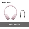 Sony WHCH520P.CE7, inalámbrico, 20 - 20000 Hz, llamadas/música, 147 g, auriculares, rosa