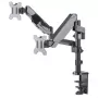 Manhattan soporte de escritorio doble para TV y monitores (resorte de gas con movimiento completo), para pantallas de 10 pulgadas a 27 pulgadas, montaje por abrazadera o pasamuros, compatibilidad VESA: 75x75 y 100x100 mm - comprueba las dimensiones de los cuatro orificios de montaje en la parte posterior de la pantalla para asegurarte de que encaja, máx. 8 kg (cada uno)