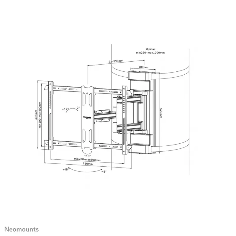 Neomounts WL40S-910BL16 soporte de montaje en mástil para TV 40-70 pulgadas - Full-Motion - diámetro 25-100 cm