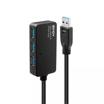 Lindy 10m USB 3.0 Active Extension Pro Hub, USB 3.2 Gen 1 (3.1 Gen 1) Type-A, USB 3.2 Gen 1 (3.1 Gen 1) Type-A, 5000 Mbit/s, negro, plástico, cable redondo