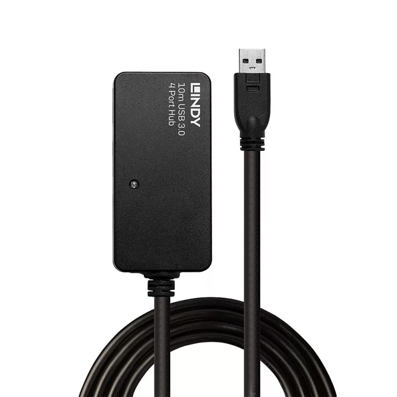 Lindy 43159 hub alargador activo Pro USB 3.0, 4 puertos, USB 3.2 Gen 1 (5 Gbit/s), USB-A, 10 m, negro