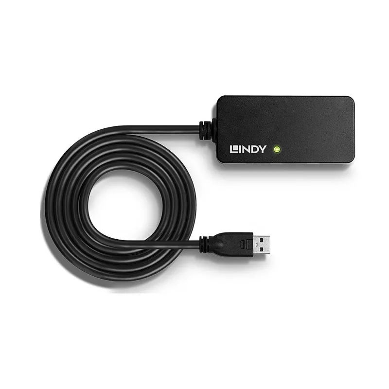 Lindy 43159 hub alargador activo Pro USB 3.0, 4 puertos, USB 3.2 Gen 1 (5 Gbit/s), USB-A, 10 m, negro