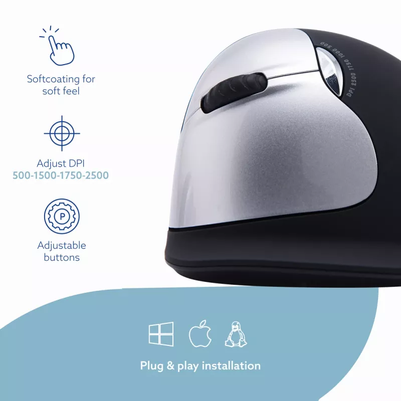 R-Go Tools Ratón ergonómico R-Go HE Break con software de pausas, grande (tamaño de mano ≥ 185 mm), para zurdos, Bluetooth, negro