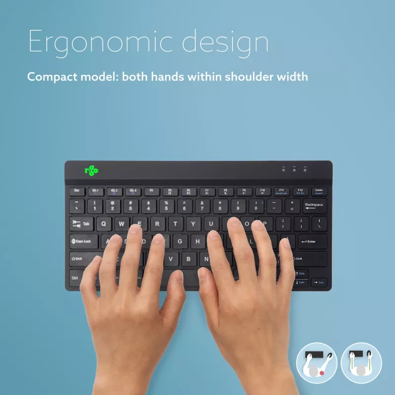 R-Go Tools Teclado ergonómico R-Go Compact Break, teclado compacto con software de pausas, QWERTY (US), Bluetooth, negro