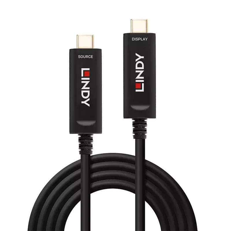 Cable USB Type-C híbrido de fibra óptica Lindy 15m, solo audio/vídeo
