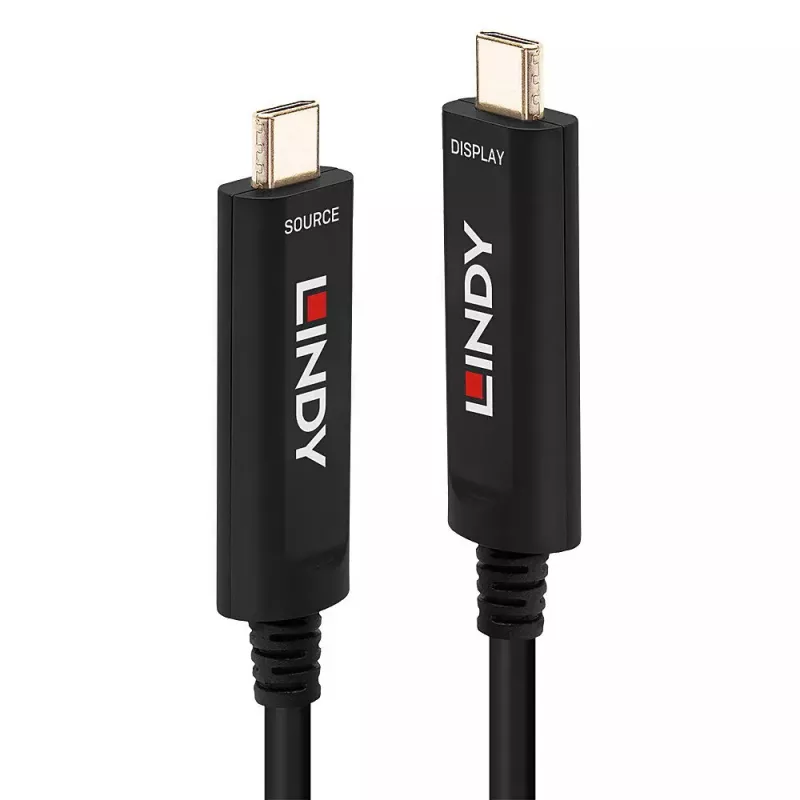 Cable USB Type-C híbrido de fibra óptica Lindy 15m, solo audio/vídeo