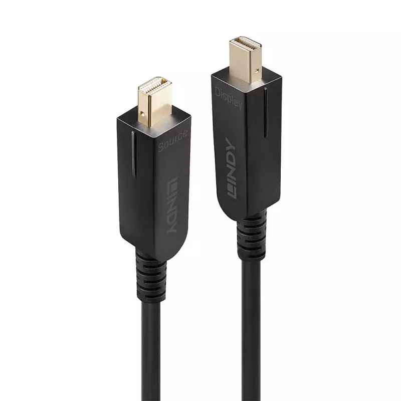 Lindy Cable Mini DisplayPort 1.4 híbrido de fibra óptica de 50 m con conectores DP desmontables