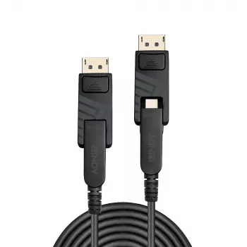 Lindy Cable Mini DisplayPort 1.4 híbrido de fibra óptica de 50 m con conectores DP desmontables