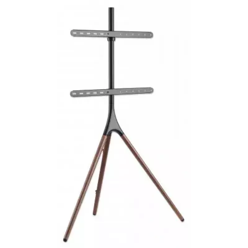 Manhattan 461795 soporte de TV móvil con patas de trípode, portátil, 45–65 pulgadas (114,3–165,1 cm), máx. 32 kg, aluminio/acero/nogal, negro/marrón