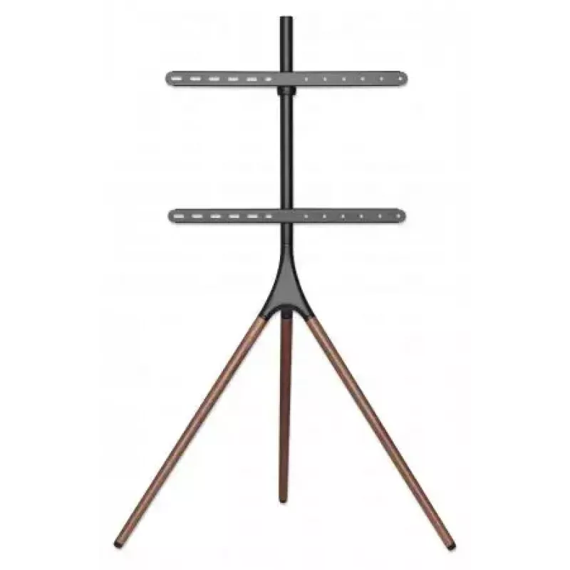 Manhattan 461795 soporte de TV móvil con patas de trípode, portátil, 45–65 pulgadas (114,3–165,1 cm), máx. 32 kg, aluminio/acero/nogal, negro/marrón