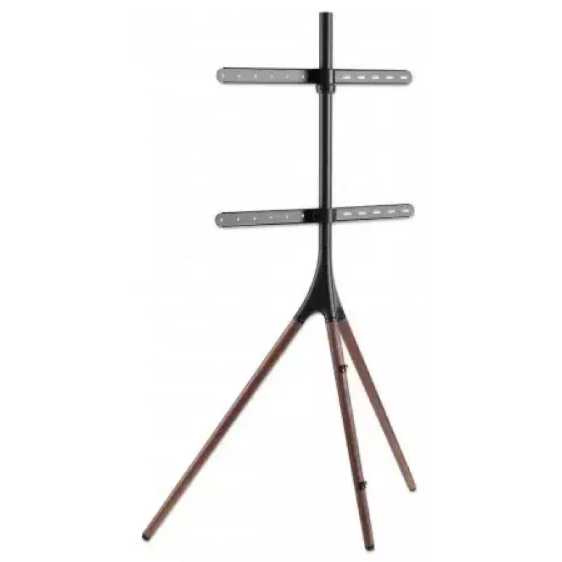Manhattan 461795 soporte de TV móvil con patas de trípode, portátil, 45–65 pulgadas (114,3–165,1 cm), máx. 32 kg, aluminio/acero/nogal, negro/marrón