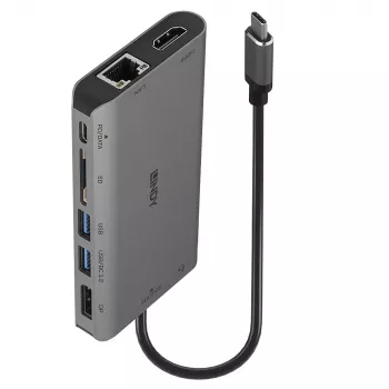 Lindy DST-Mini XT, base de acoplamiento mini para portátil USB-C con pantalla única (4K) o doble pantalla (Full HD) y carga pasante de 100W