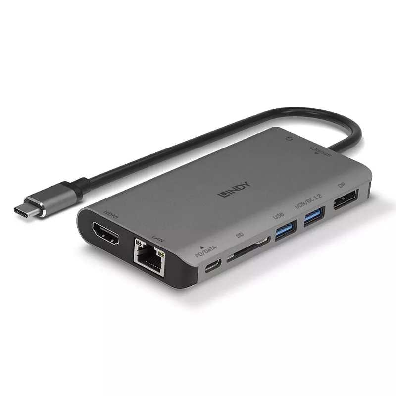 Lindy DST-Mini XT, base de acoplamiento mini para portátil USB-C con pantalla única (4K) o doble pantalla (Full HD) y carga pasante de 100W