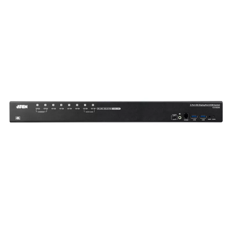 Conmutador KVM ATEN 8 puertos USB 3.0 4K DisplayPort, 4096 x 2160 píxeles, 4K Ultra HD, 18,44 W, negro