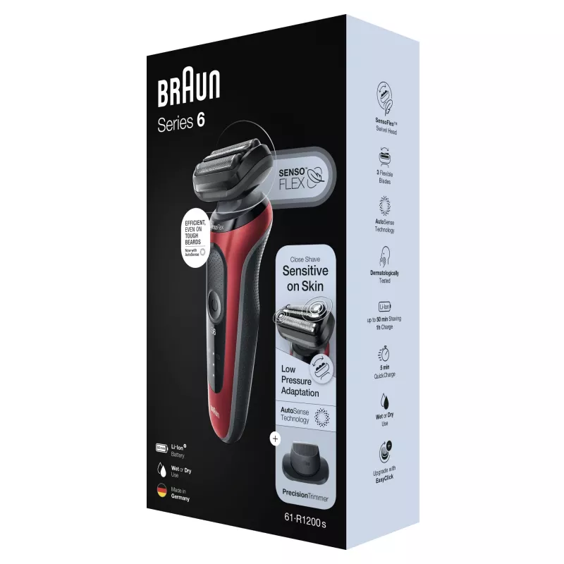 Afeitadora de láminas Braun Series 6 61-R1200s SensoFlex SensoFoil negra roja