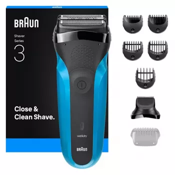 Afeitadora de láminas Braun Series 3 310BT con recortador, negra, azul