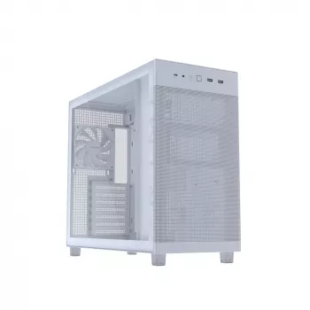 Caja de PC ASUS PRIME AP303 TG White — ATX/Micro-ATX/Mini-ITX, cristal templado, USB-C, soporte para GPU de 360 mm
