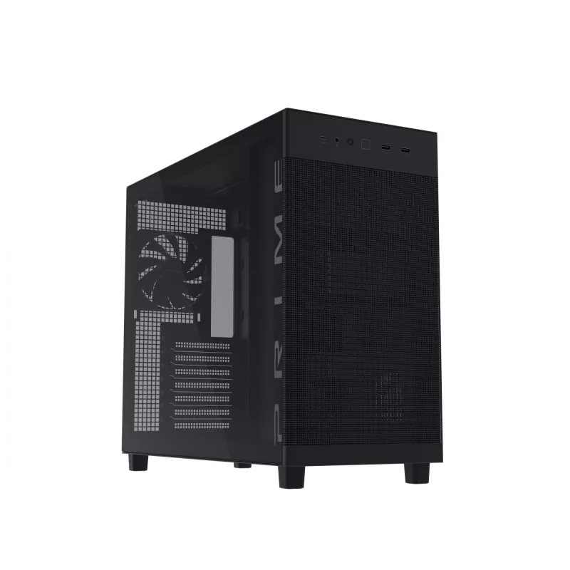 ASUS PRIME AP303 TG 90DC00V0-B39010 caja de PC Midi Tower, ATX/Micro-ATX/Mini-ITX, cristal templado, 2x USB 3.2, sin fuente de alimentación, negra