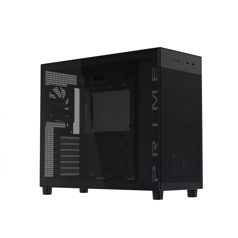 ASUS PRIME AP303 TG 90DC00V0-B39010 caja de PC Midi Tower, ATX/Micro-ATX/Mini-ITX, cristal templado, 2x USB 3.2, sin fuente de alimentación, negra