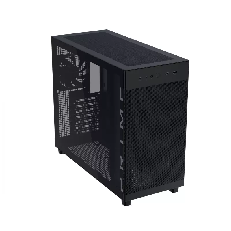 ASUS PRIME AP303 TG 90DC00V0-B39010 caja de PC Midi Tower, ATX/Micro-ATX/Mini-ITX, cristal templado, 2x USB 3.2, sin fuente de alimentación, negra