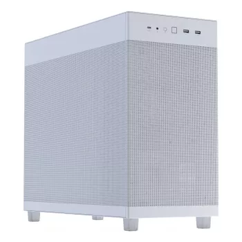 Caja de PC ASUS PRIME AP303 Mesh Midi Tower blanca — ATX/Micro ATX/Mini-ITX, GPU hasta 36 cm, PSU hasta 18 cm, altura de disipador de CPU 16,5 cm