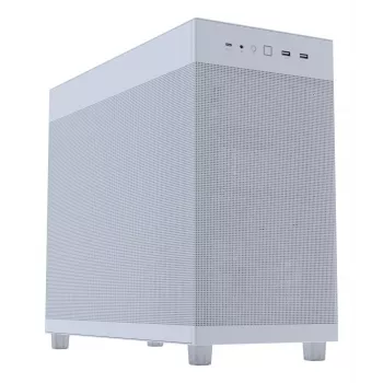 Caja de PC ASUS PRIME AP303 Mesh Midi Tower blanca — ATX/Micro ATX/Mini-ITX, GPU hasta 36 cm, PSU hasta 18 cm, altura de disipador de CPU 16,5 cm