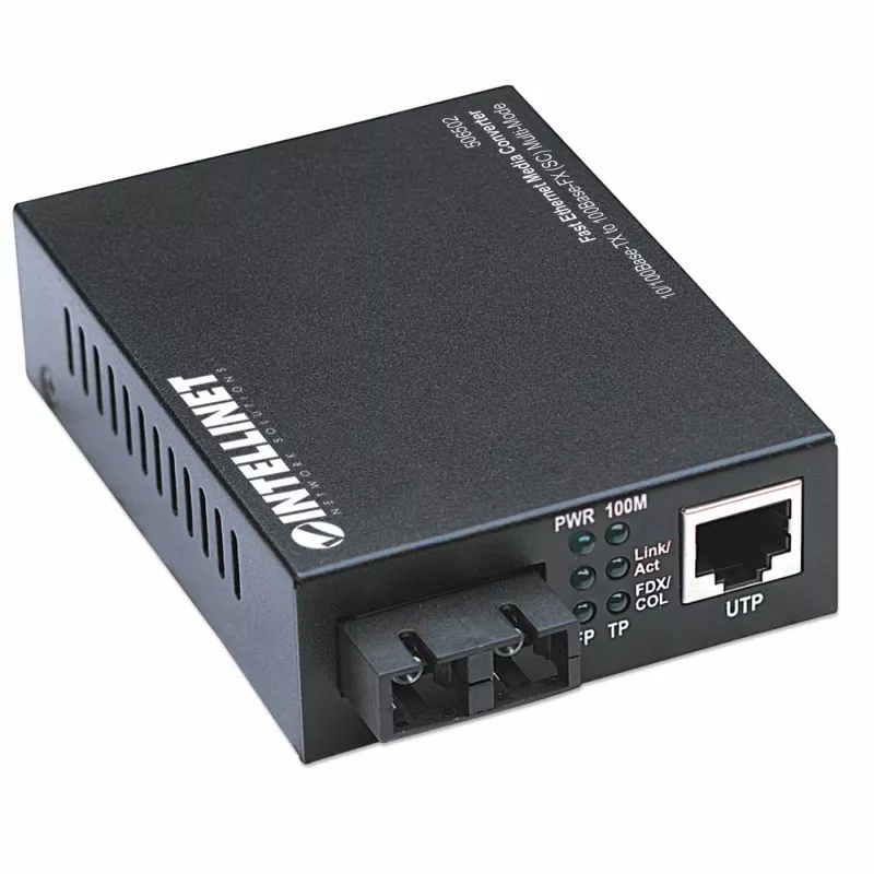 Convertidor de medios Fast Ethernet Intellinet, 10/100Base-Tx a 100Base-Fx (SC) multimodo, 2 km