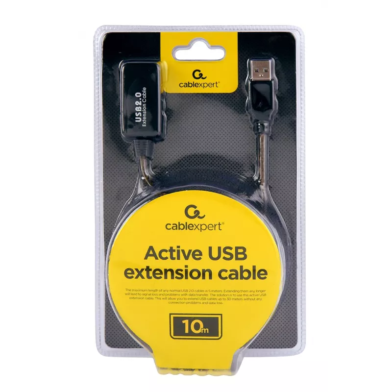 Cable alargador USB 2.0 activo GEMBIRD, 10 m - negro