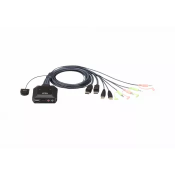 Switch KVM ATEN CS22DP-AT 2 puertos USB DisplayPort, 4K@30Hz, consola USB-A, audio, cable de 1,2 m