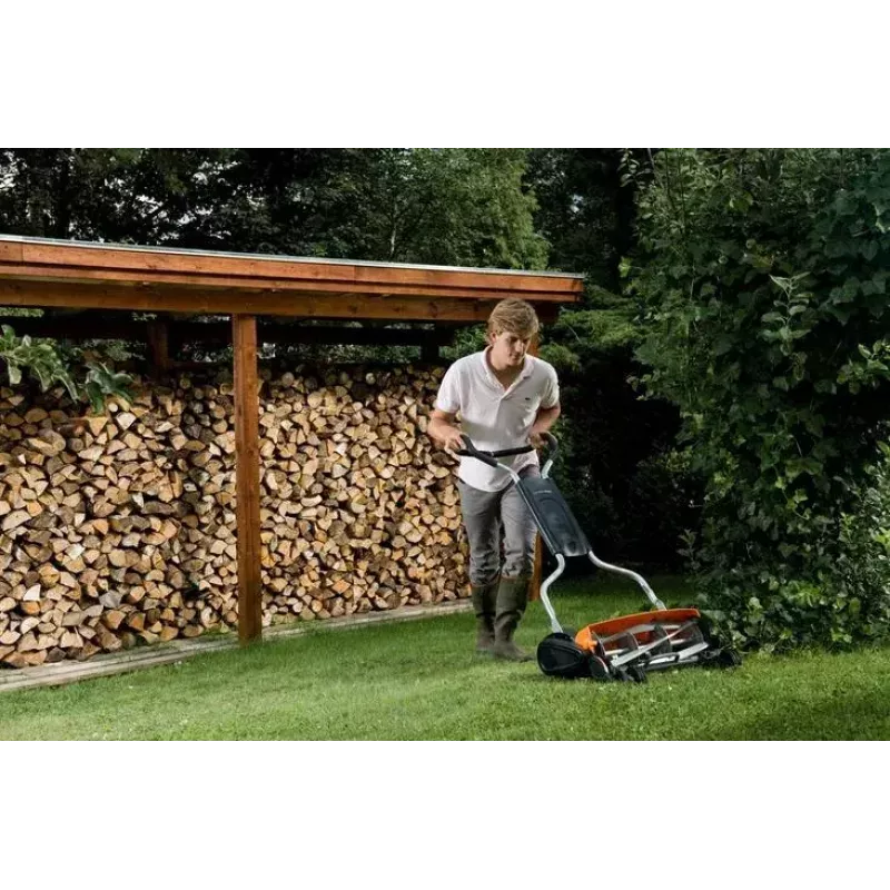 Fiskars StaySharp Max 113880 cortacésped helicoidal manual, ancho de corte 46 cm, altura de corte 25–100 mm, negro/naranja