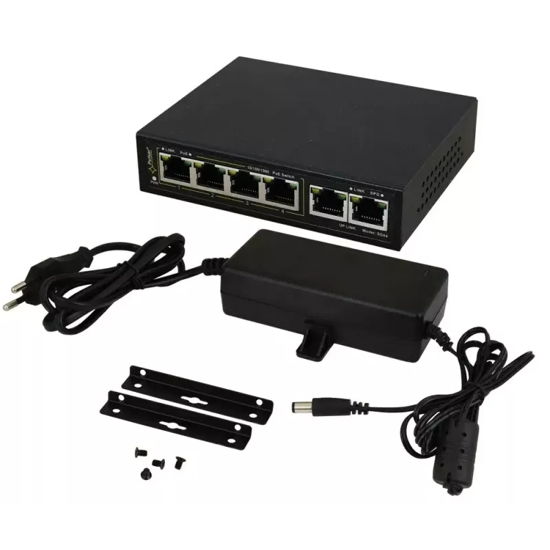 Switch PoE Gigabit PULSAR SG-64 — 4 puertos PoE, 2 puertos uplink