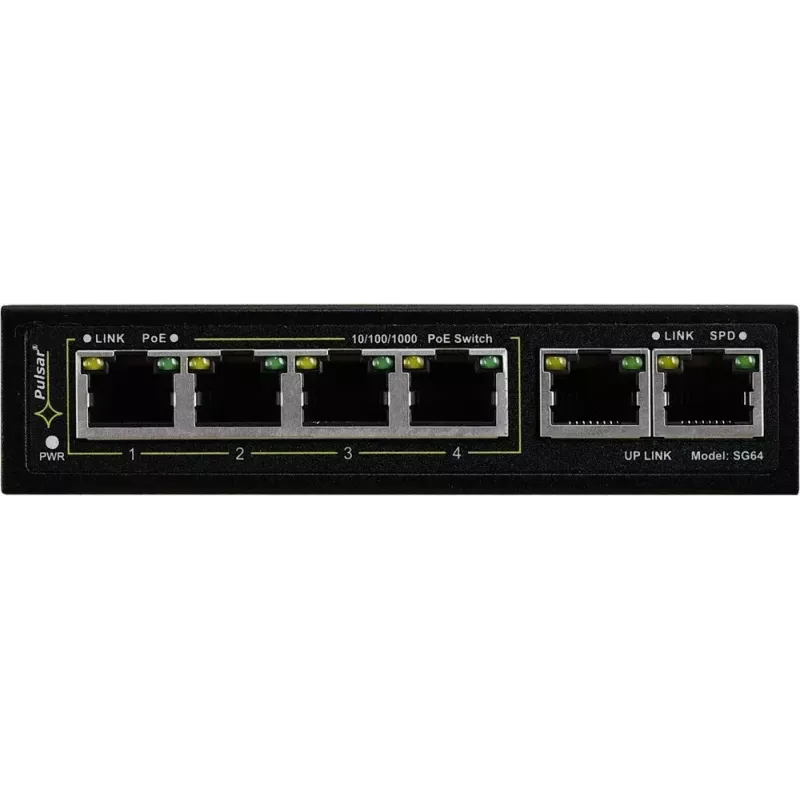 Switch PoE Gigabit PULSAR SG-64 — 4 puertos PoE, 2 puertos uplink