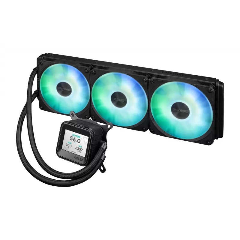Refrigeración líquida todo en uno ASUS Prime LC 360 ARGB LCD — Radiador de 360 mm, 3 ventiladores de 120 mm, LCD, PWM, Negro