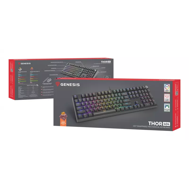 Teclado mecánico Genesis THOR 404 — Tamaño completo 100 % USB QWERTY Inglés, negro, RGB
