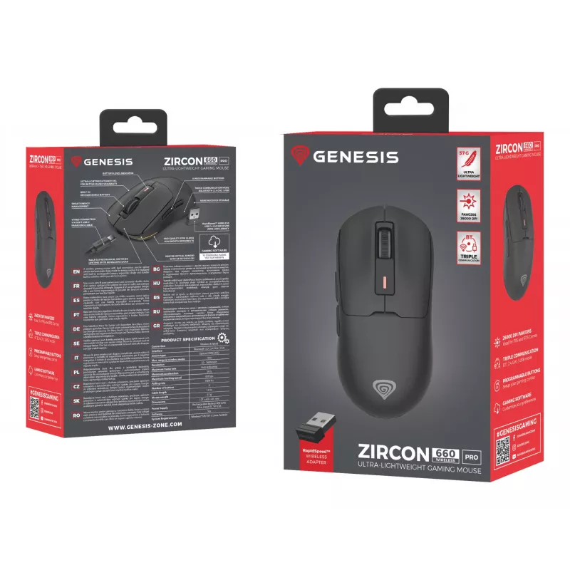 GENESIS NMG-2193 Ratón Gaming Ambidiestro Bluetooth + USB Type-C Óptico 26000 DPI