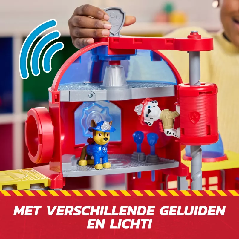 PAW Patrol Fire Rescue centro de mando de rescate de bomberos con figura de Marshall, camión de bomberos de rescate, luces, lanzador y efectos de sonido, juguete infantil para niños y niñas a partir de 3 años