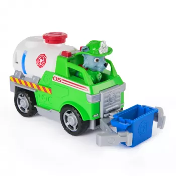 PAW Patrol Fire Rescue: Rocky Rescue camión cisterna de bomberos con figura de acción, brazo de agarre y camión de juguete, juguete para niños y niñas a partir de 3 años