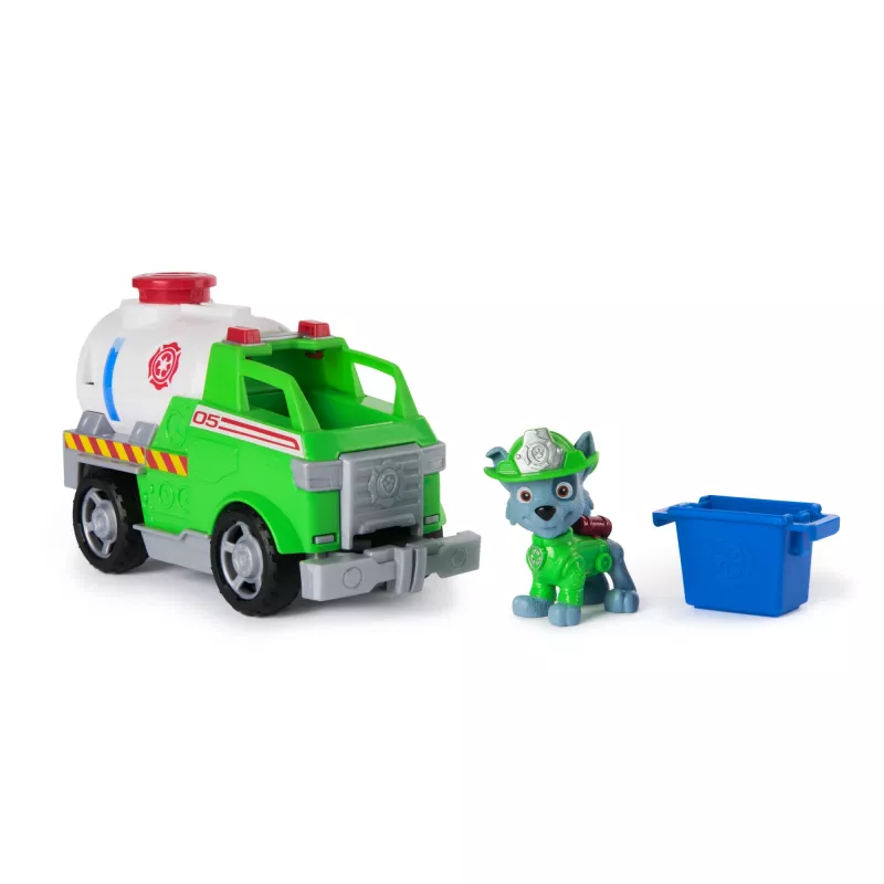 PAW Patrol Fire Rescue: Rocky Rescue camión cisterna de bomberos con figura de acción, brazo de agarre y camión de juguete, juguete para niños y niñas a partir de 3 años