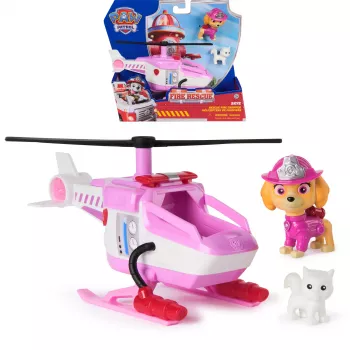 PAW Patrol Fire Rescue: Skye helicóptero de rescate con figura de acción, amigo felino y helicóptero de juguete, juguete para niños y niñas a partir de 3 años